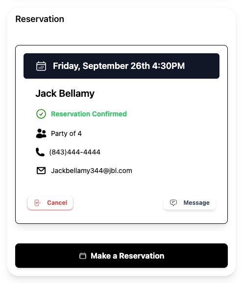 Reservation confirmation page with booking details